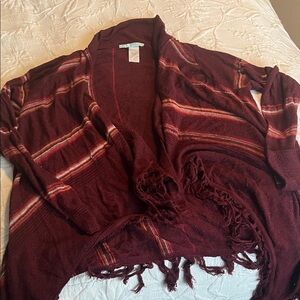 Maurices Burgundy and White Striped Cardigan